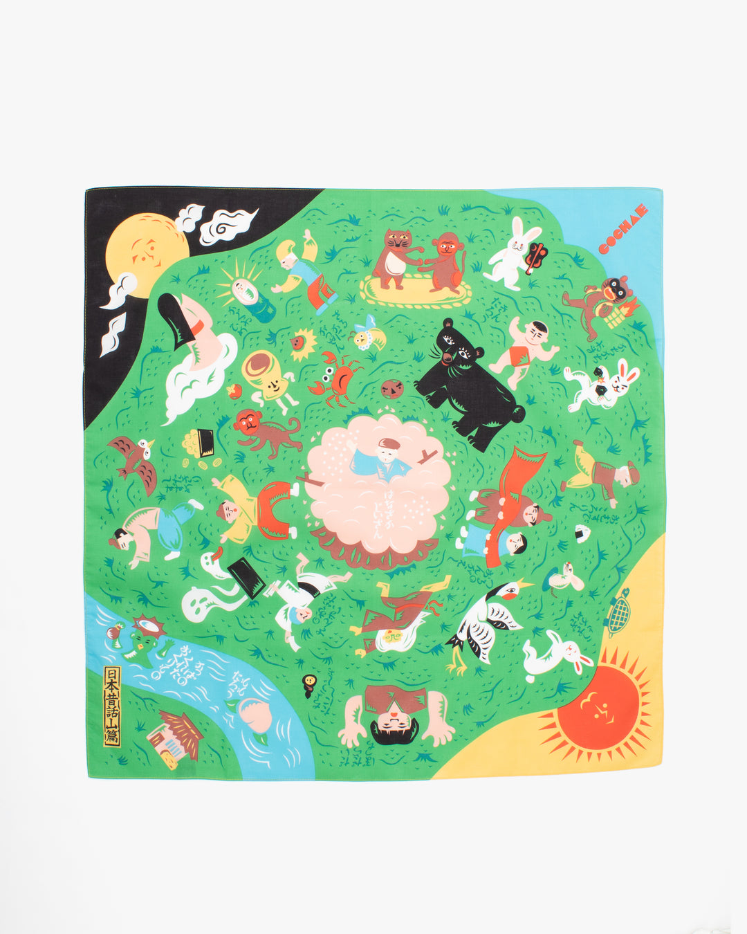 Modern Furoshiki, Musubi, Cochae, Japanese Folktales, Mountain 27.5" x 27.5"