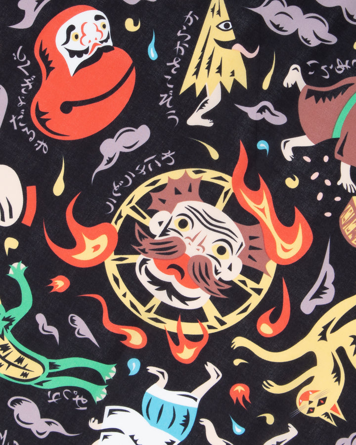 Modern Furoshiki, Musubi, Cochae, Japanese Folktales, Night Parade of One Hundred Demons 27.5" x 27.5"