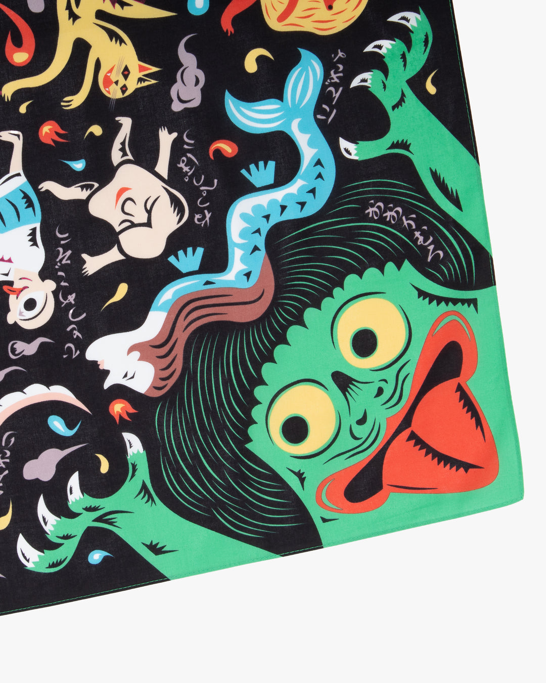 Modern Furoshiki, Musubi, Cochae, Japanese Folktales, Night Parade of One Hundred Demons 27.5" x 27.5"