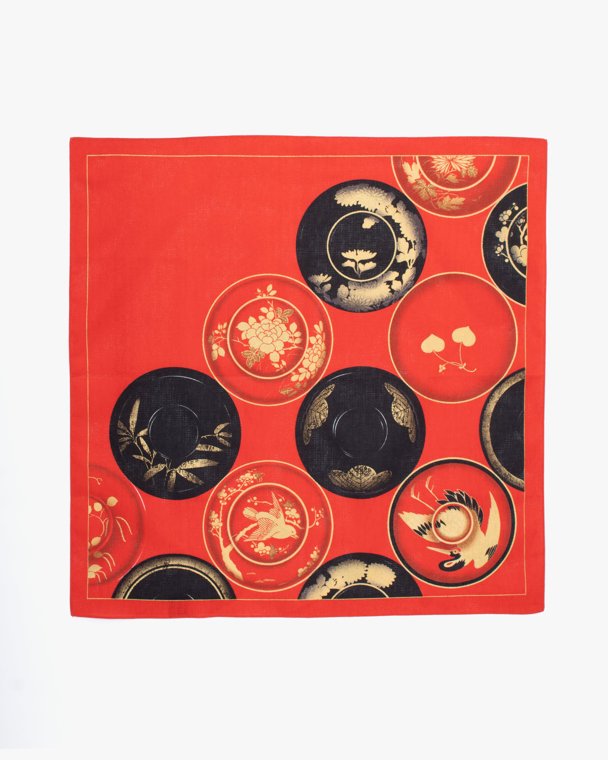 Modern Furoshiki, Musubi, Setsugekka, Japanese Lacquerware, Red 22.75" x 22.75"