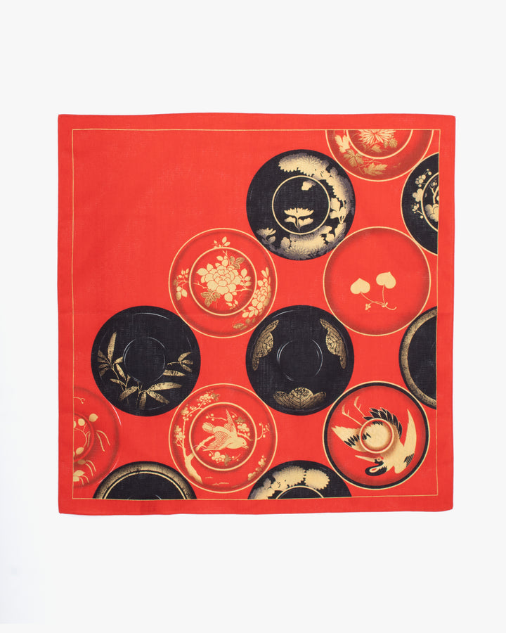 Modern Furoshiki, Musubi, Setsugekka, Japanese Lacquerware, Red 22.75" x 22.75"