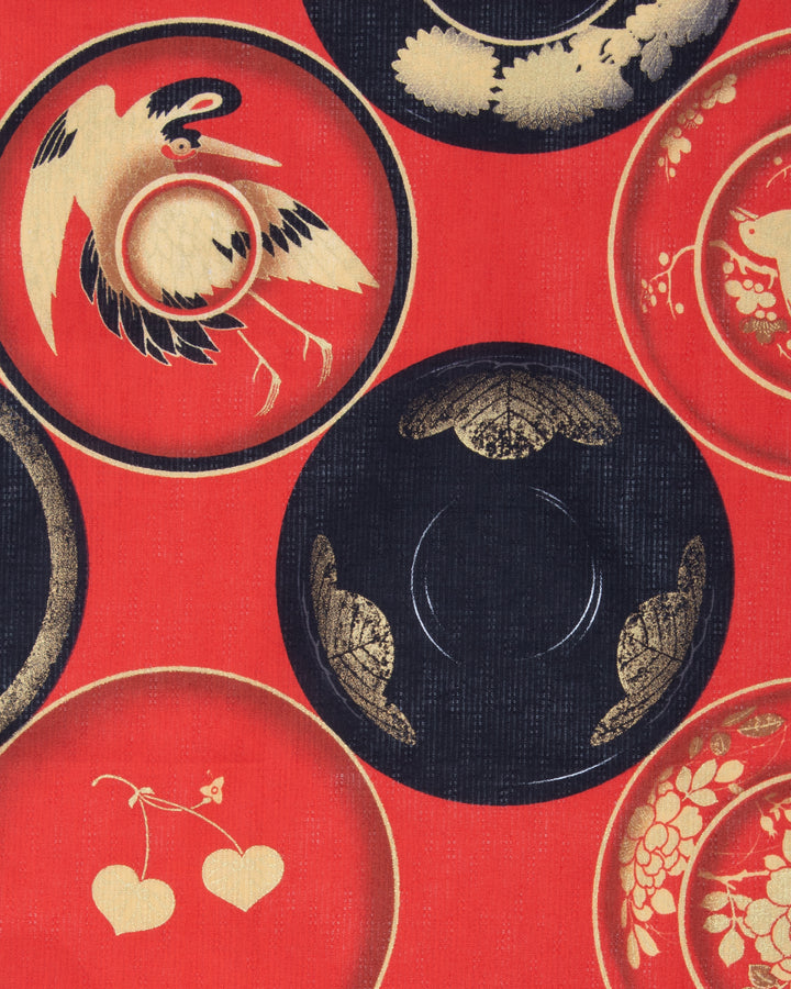 Modern Furoshiki, Musubi, Setsugekka, Japanese Lacquerware, Red 22.75" x 22.75"