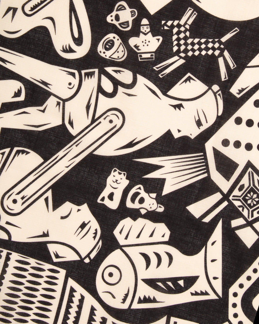 Modern Furoshiki, Musubi, Cochae, Japanese Folk Toys, Black 39" x 39"