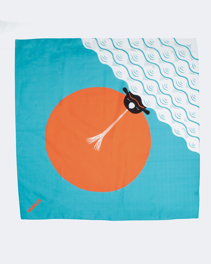 Modern Furoshiki, Musubi, Cochae, Whale in the Morning Sun, Orange 39" x 39"