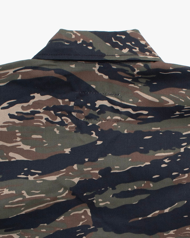 Kiriko Custom Cropped Military Jacket, Camo Patched, Phoenix Obi and Indigo Momiji with Persimmon Pockets Flaps