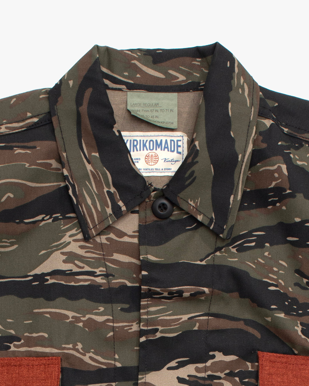 Kiriko Custom Cropped Military Jacket, Camo Patched, Phoenix Obi and Indigo Uroko with Rust Pockets Flaps