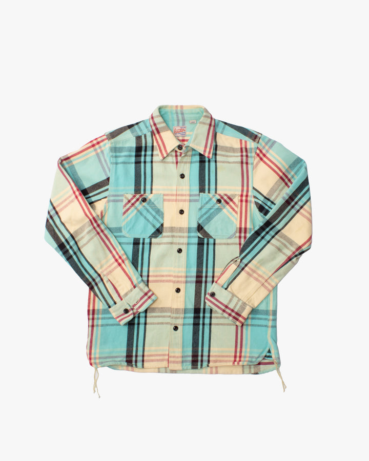 Japanese Repro Button Up Shirt, L, Houston &amp; Inc., Blue Check Flannel