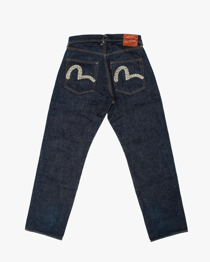 Japanese Repro Denim Jeans, 33, Evisu, Patterned Cream Logo