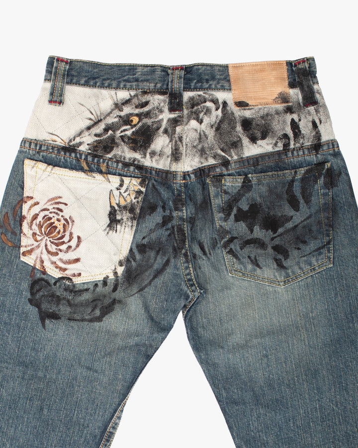 Japanese Repro Denim Jeans, 30, Miara, Painted Jaguar
