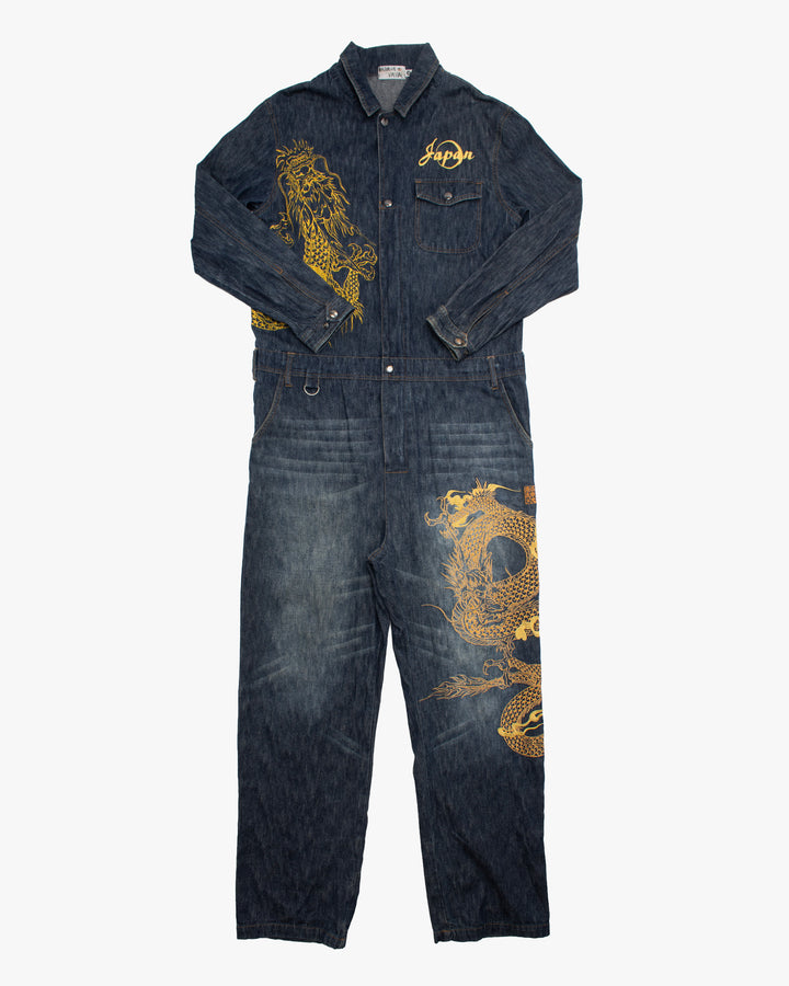 Japanese Repro Denim Jumpsuit, XL, Crutch Co, Embroidered Dragons