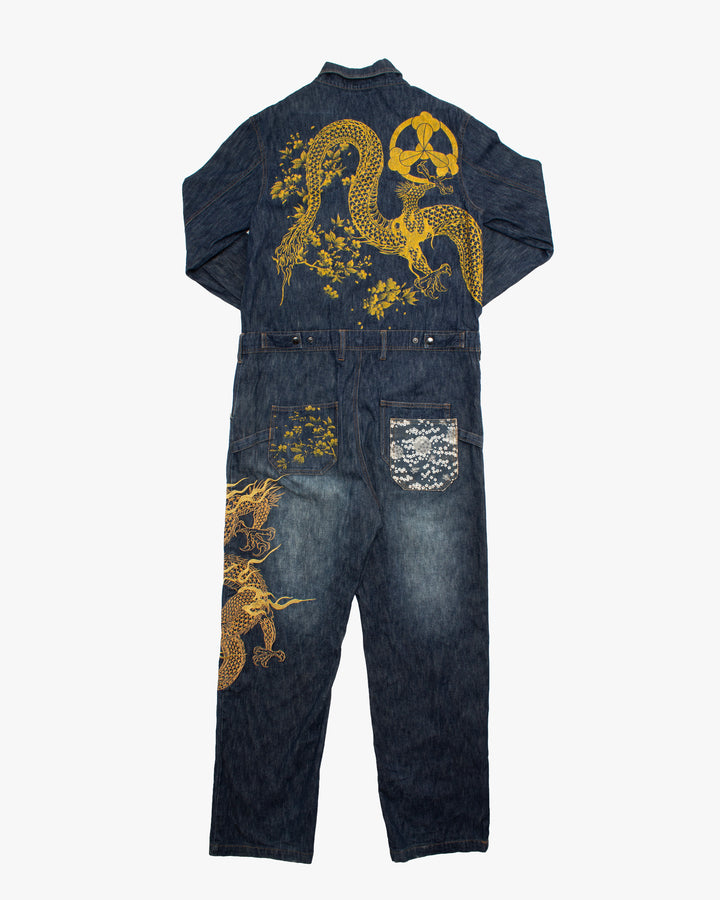 Japanese Repro Denim Jumpsuit, XL, Crutch Co, Embroidered Dragons