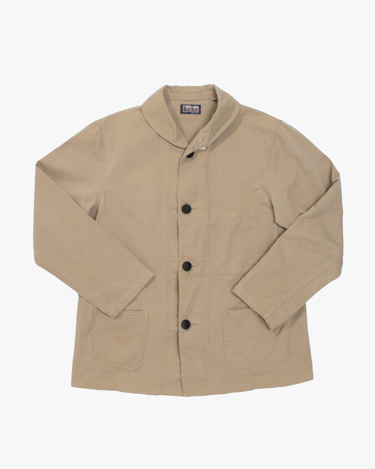 Japanese Repro Chore Coat, L, Blue Blue, Solid Khaki