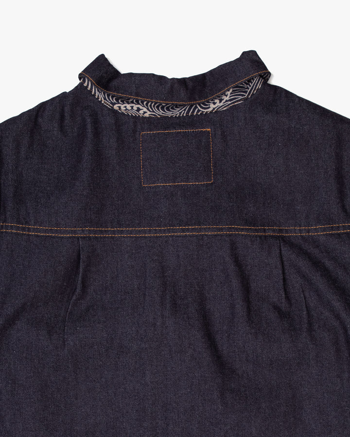Kiriko Original Type II Denim Trucker Jacket, Trimmed with Patched Nami Fabric, Raw Denim
