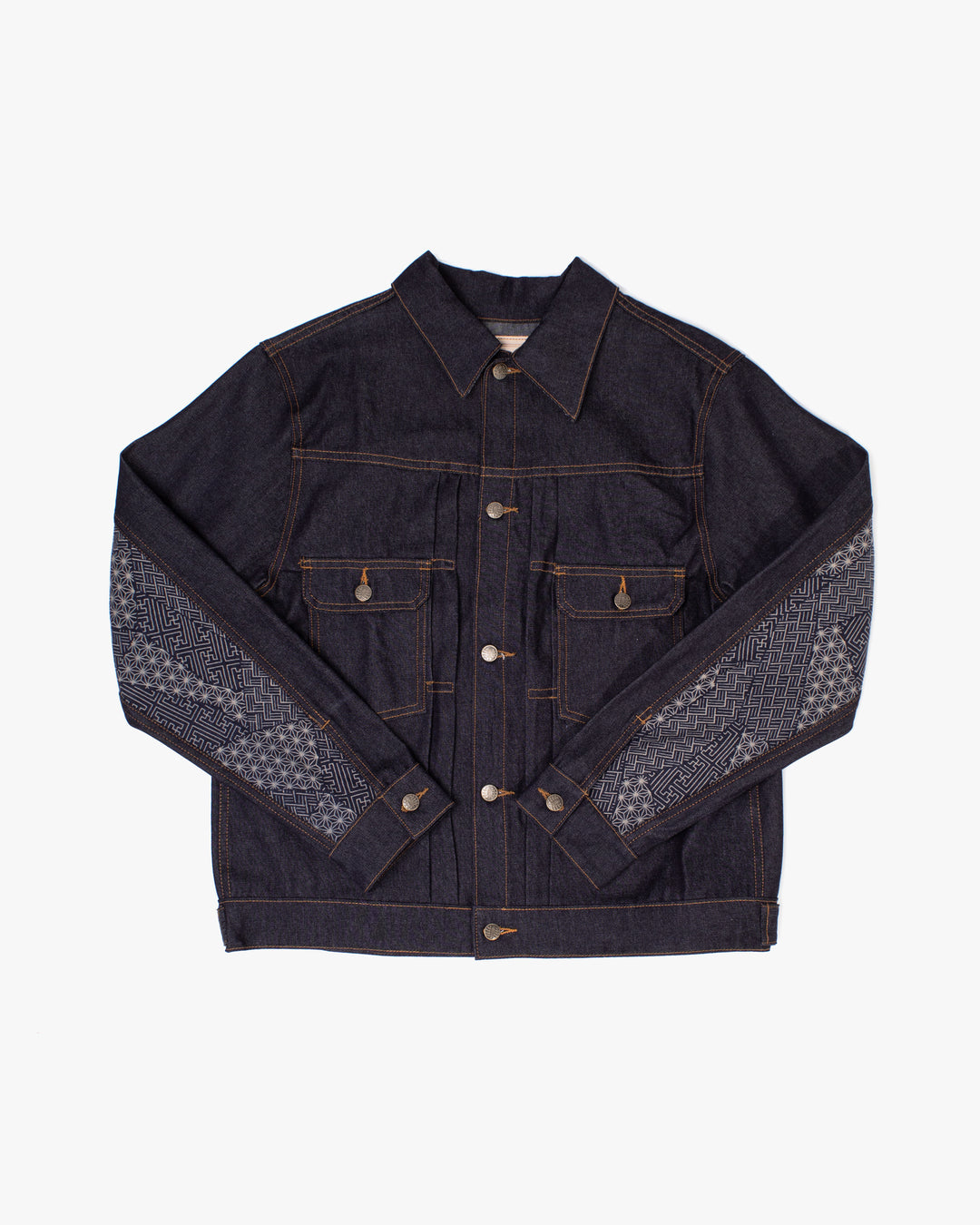 Kiriko Original Type II Denim Trucker Jacket, Trimmed with Patched Multi Fabric, Raw Denim