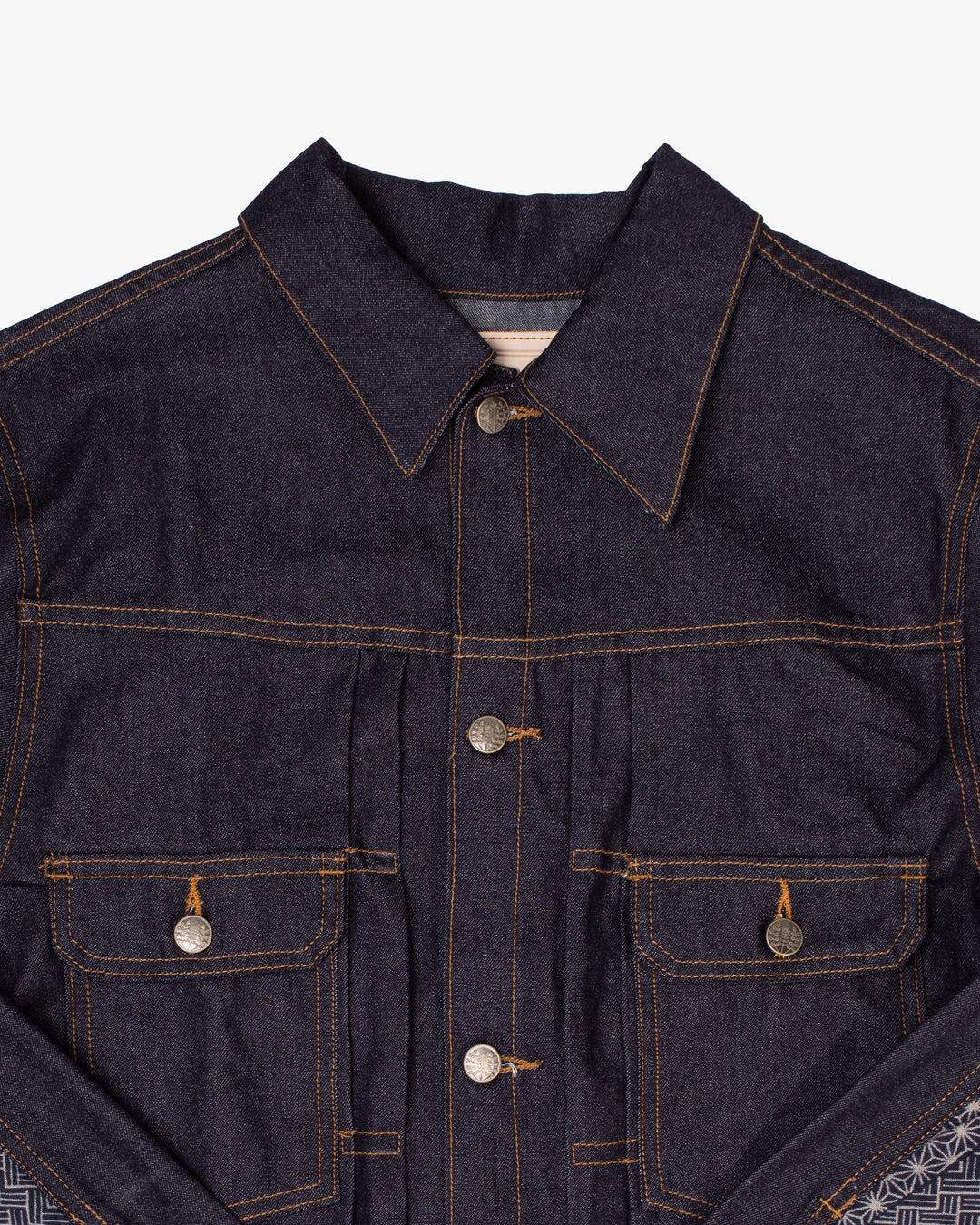 Kiriko Original Type II Denim Trucker Jacket, Trimmed with Patched Multi Fabric, Raw Denim