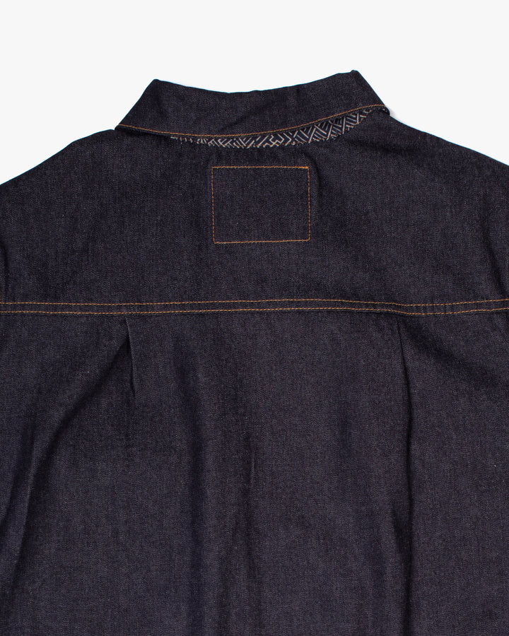 Kiriko Original Type II Denim Trucker Jacket, Trimmed with Patched Multi Fabric, Raw Denim