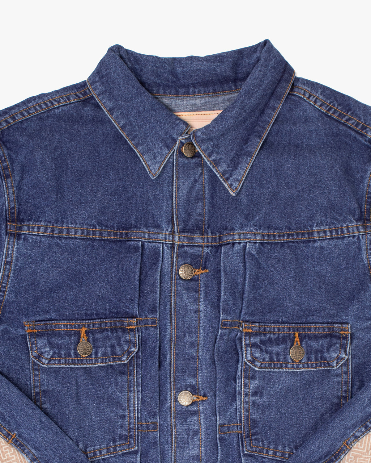 Kiriko Original Type II Denim Trucker Jacket, Trimmed with Patched Multi Fabric, Bleached Denim