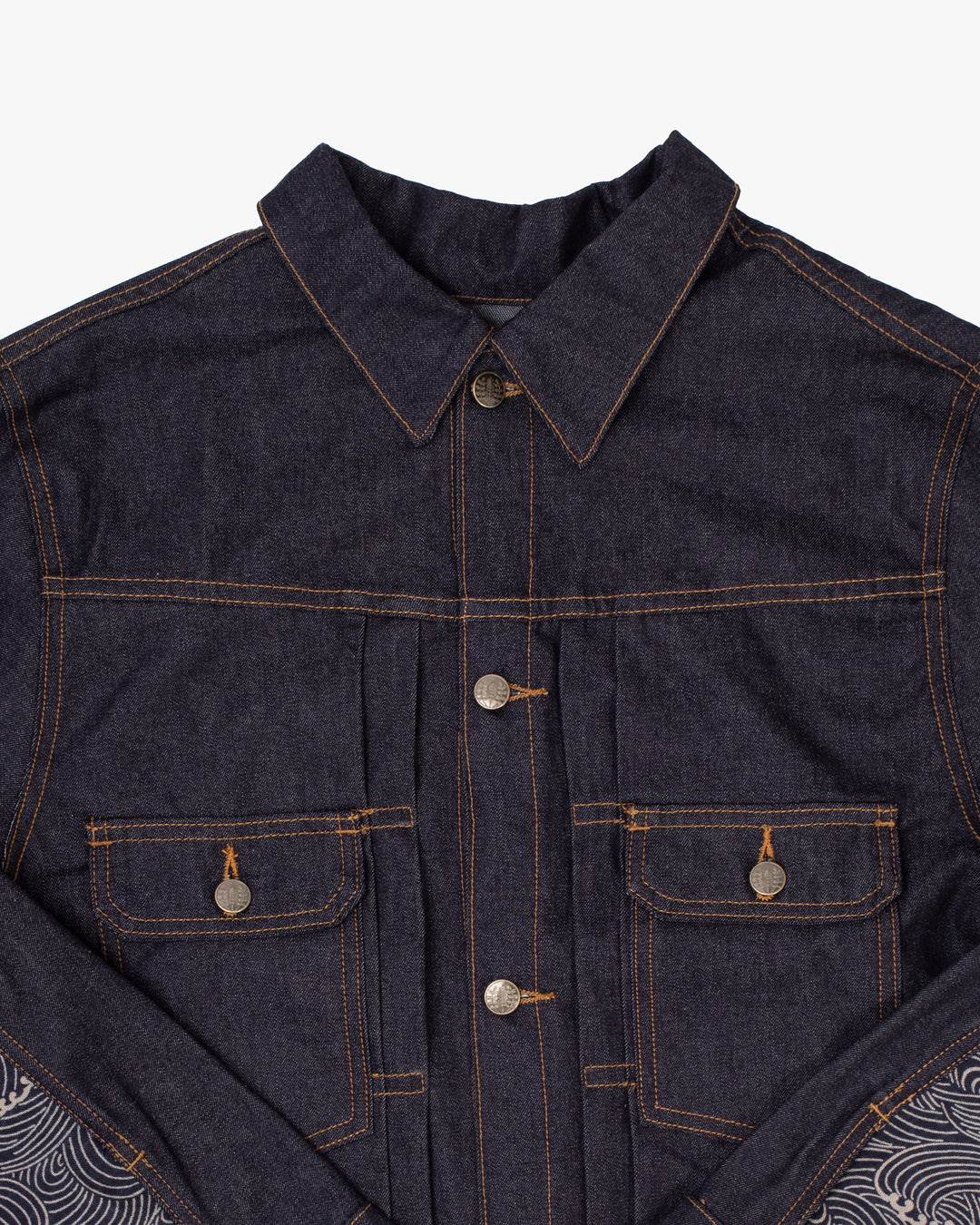 Kiriko Original Type II Denim Trucker Jacket, Trimmed with Patched Nami Fabric, Raw Denim