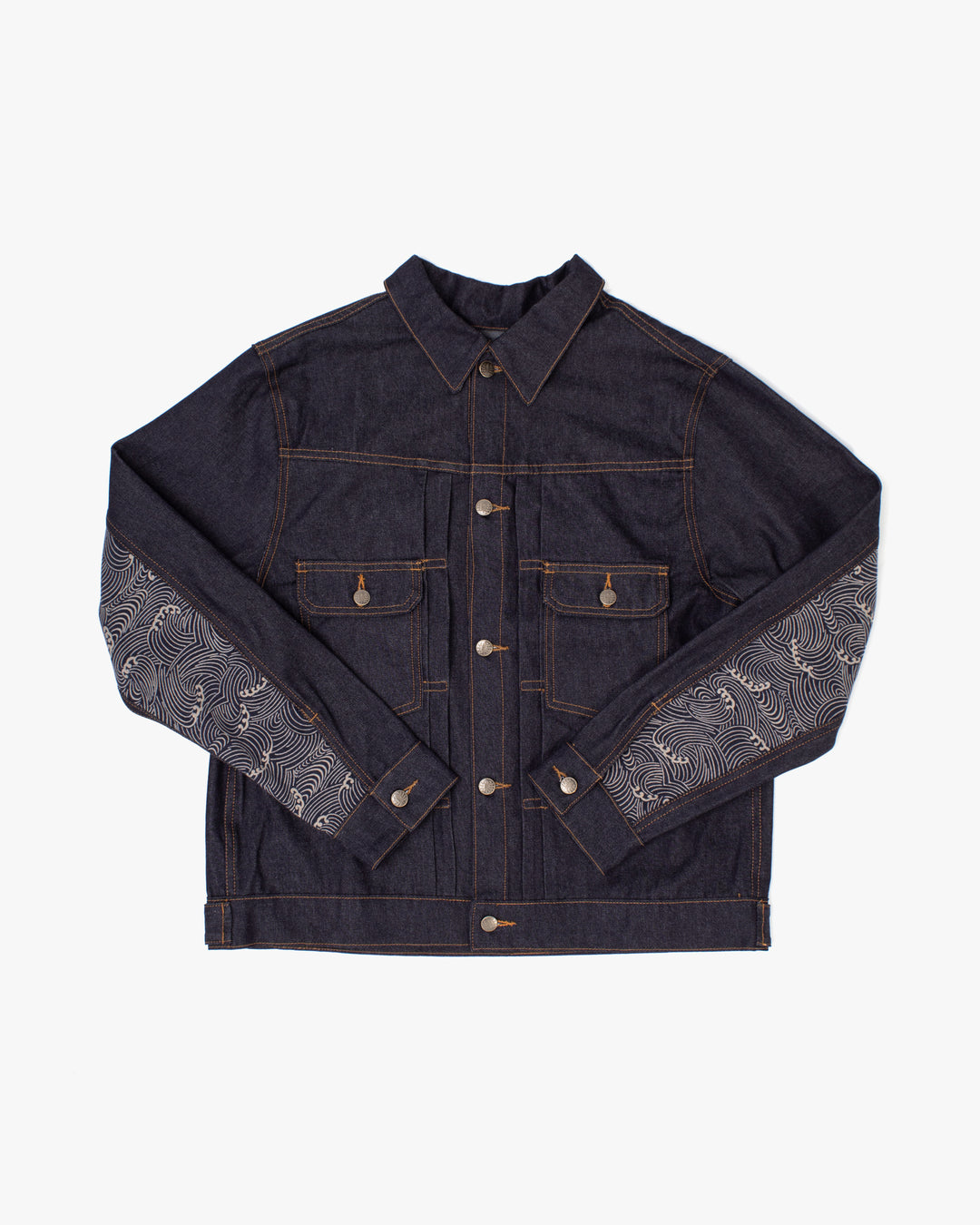 Kiriko Original Type II Denim Trucker Jacket, Trimmed with Patched Nami Fabric, Raw Denim