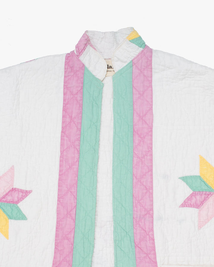 Stand-up Collar Haori Jacket, Quilted, White with Pastel Accents