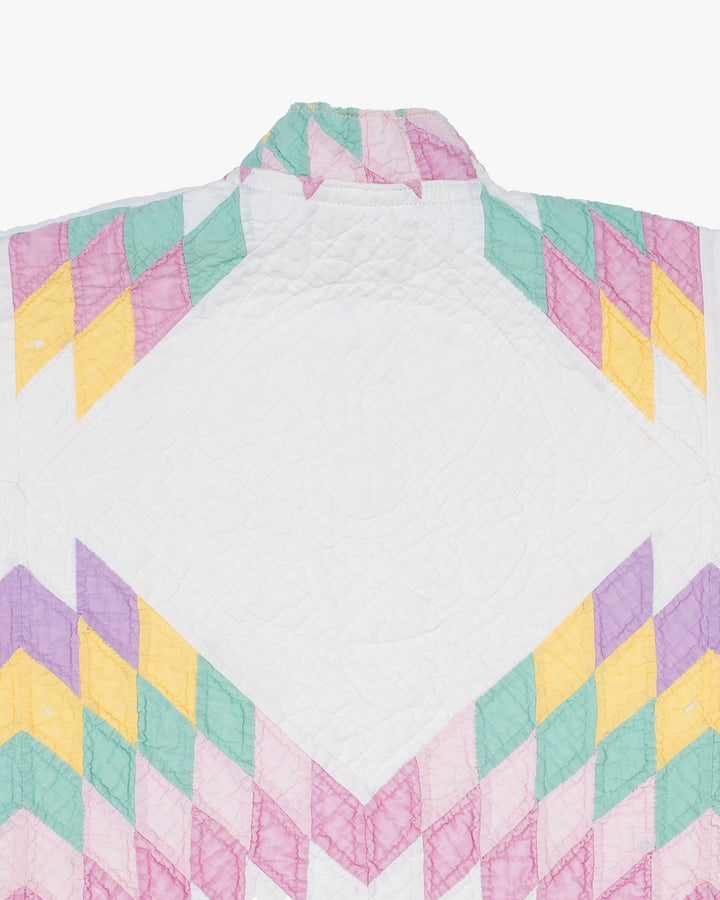 Stand-up Collar Haori Jacket, Quilted, White with Pastel Accents