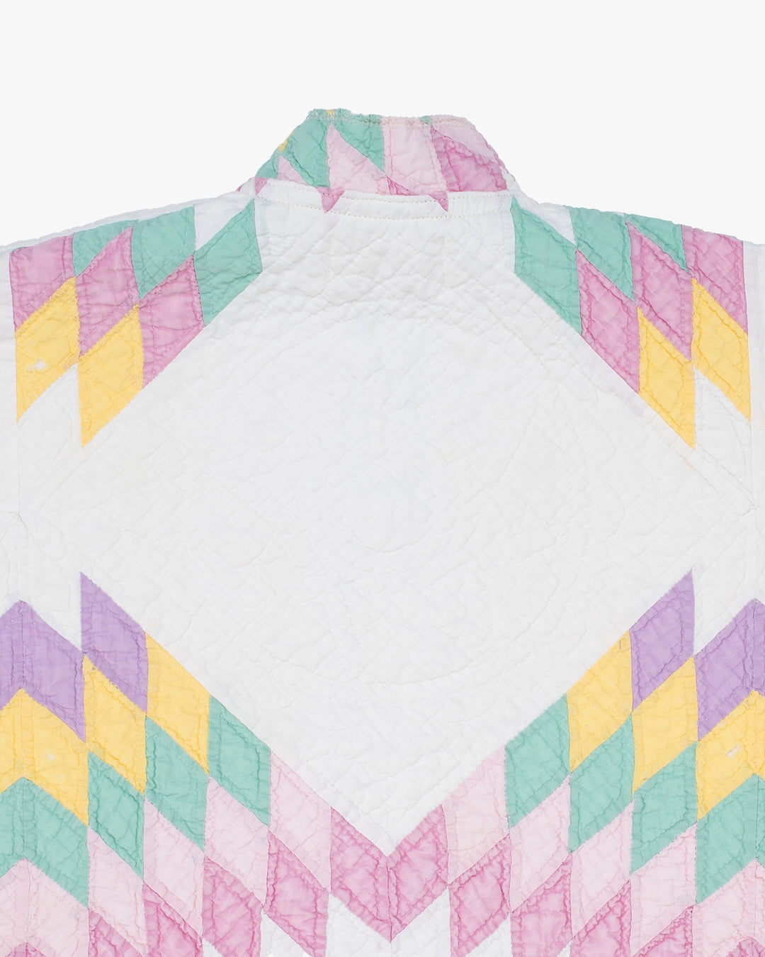 Stand-up Collar Haori Jacket, Quilted, White with Pastel Accents