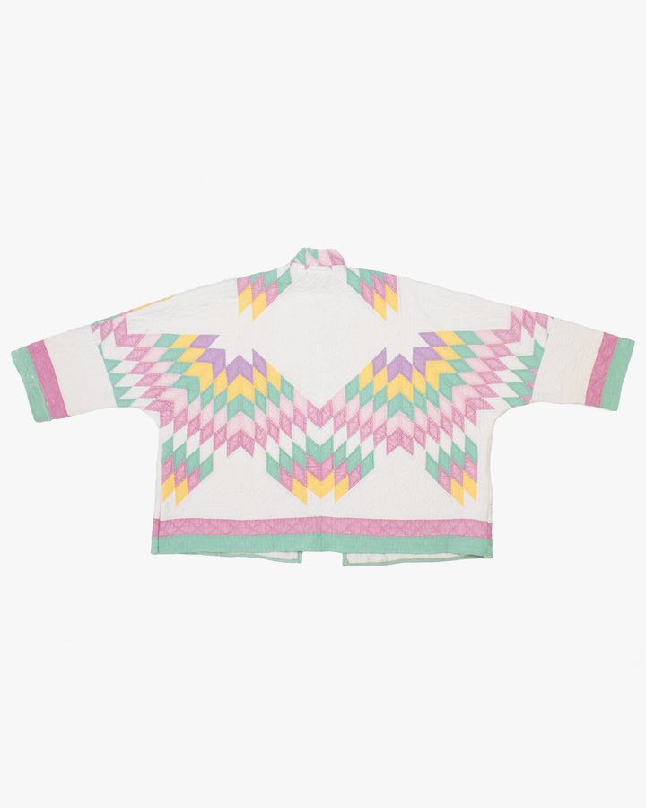 Stand-up Collar Haori Jacket, Quilted, White with Pastel Accents