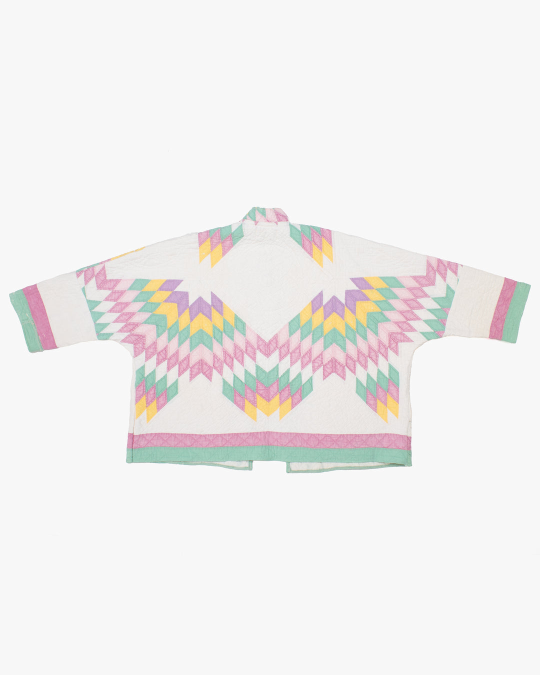 Stand-up Collar Haori Jacket, Quilted, White with Pastel Accents