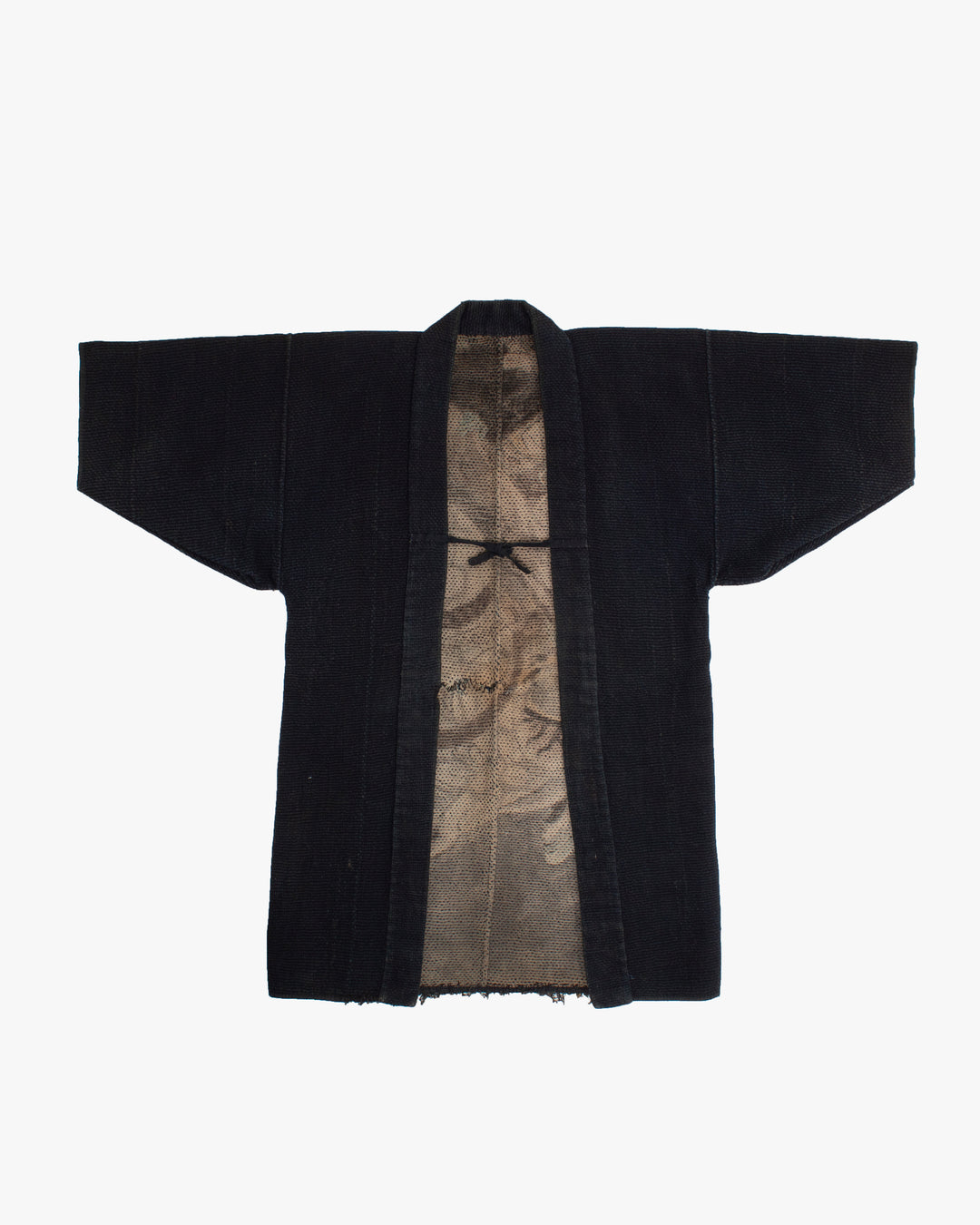 Vintage Noragi Jacket, Full Sashiko with Sakiori Back Panel, Dark Indigo with Rust and Red