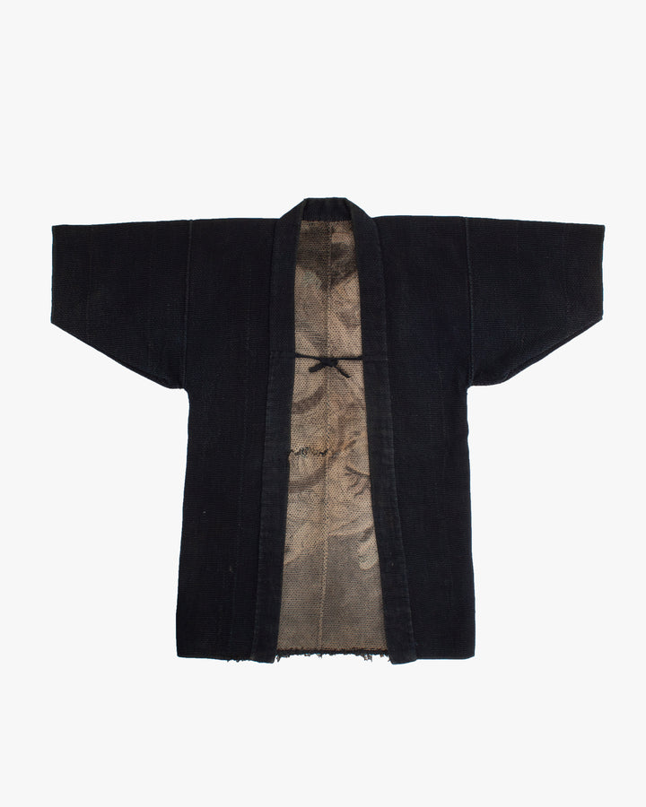 Vintage Noragi Jacket, Full Sashiko with Sakiori Back Panel, Dark Indigo with Rust and Red