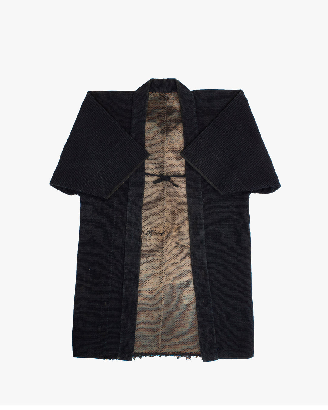 Vintage Noragi Jacket, Full Sashiko with Sakiori Back Panel, Dark Indigo with Rust and Red