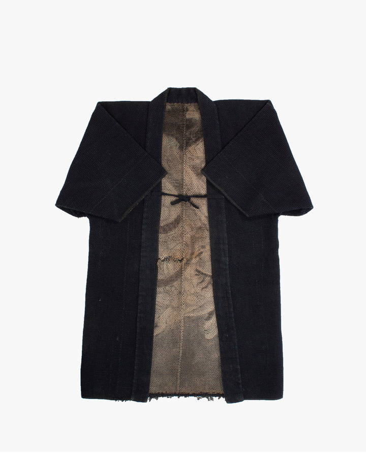 Vintage Noragi Jacket, Full Sashiko with Sakiori Back Panel, Dark Indigo with Rust and Red