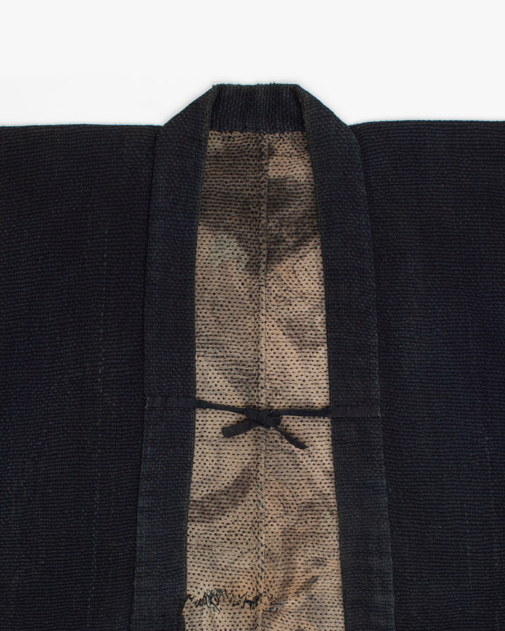 Vintage Noragi Jacket, Full Sashiko with Sakiori Back Panel, Dark Indigo with Rust and Red