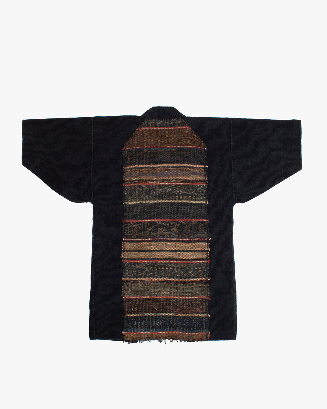 Vintage Noragi Jacket, Full Sashiko with Sakiori Back Panel, Dark Indigo with Rust and Red