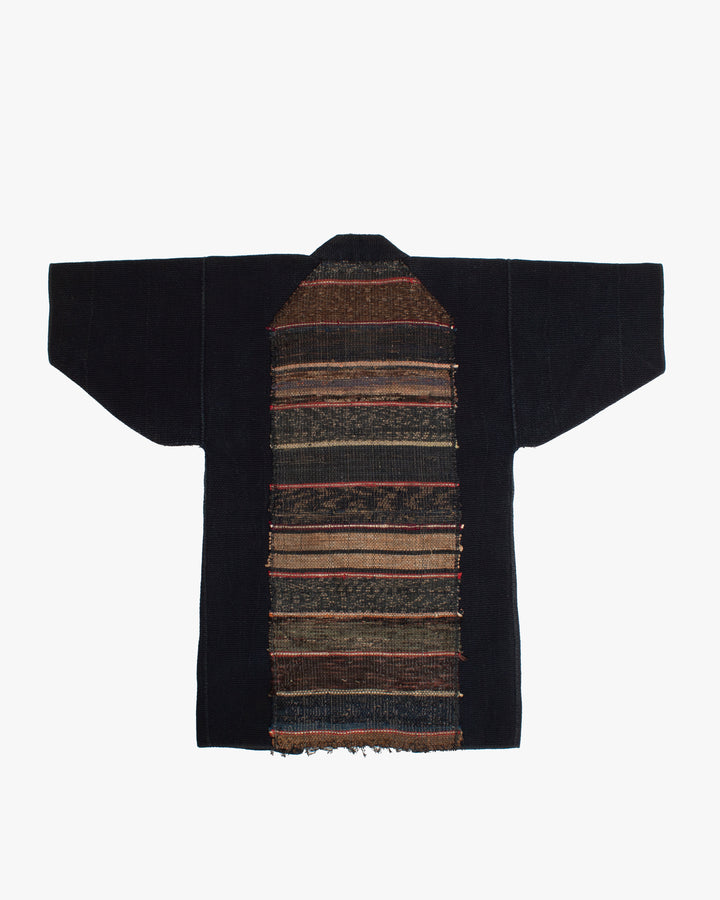 Vintage Noragi Jacket, Full Sashiko with Sakiori Back Panel, Dark Indigo with Rust and Red