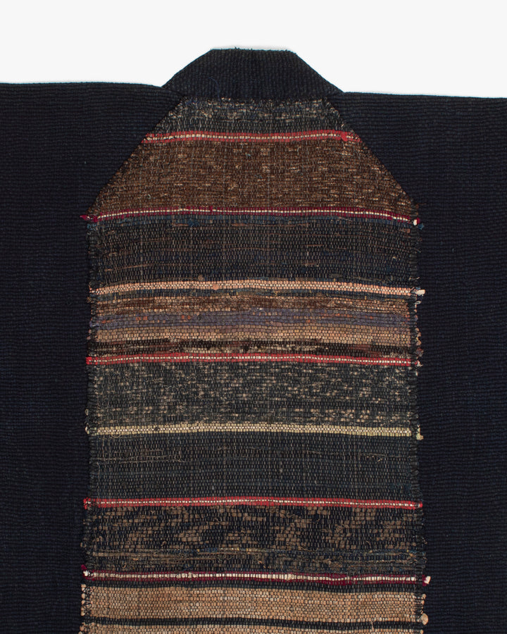 Vintage Noragi Jacket, Full Sashiko with Sakiori Back Panel, Dark Indigo with Rust and Red