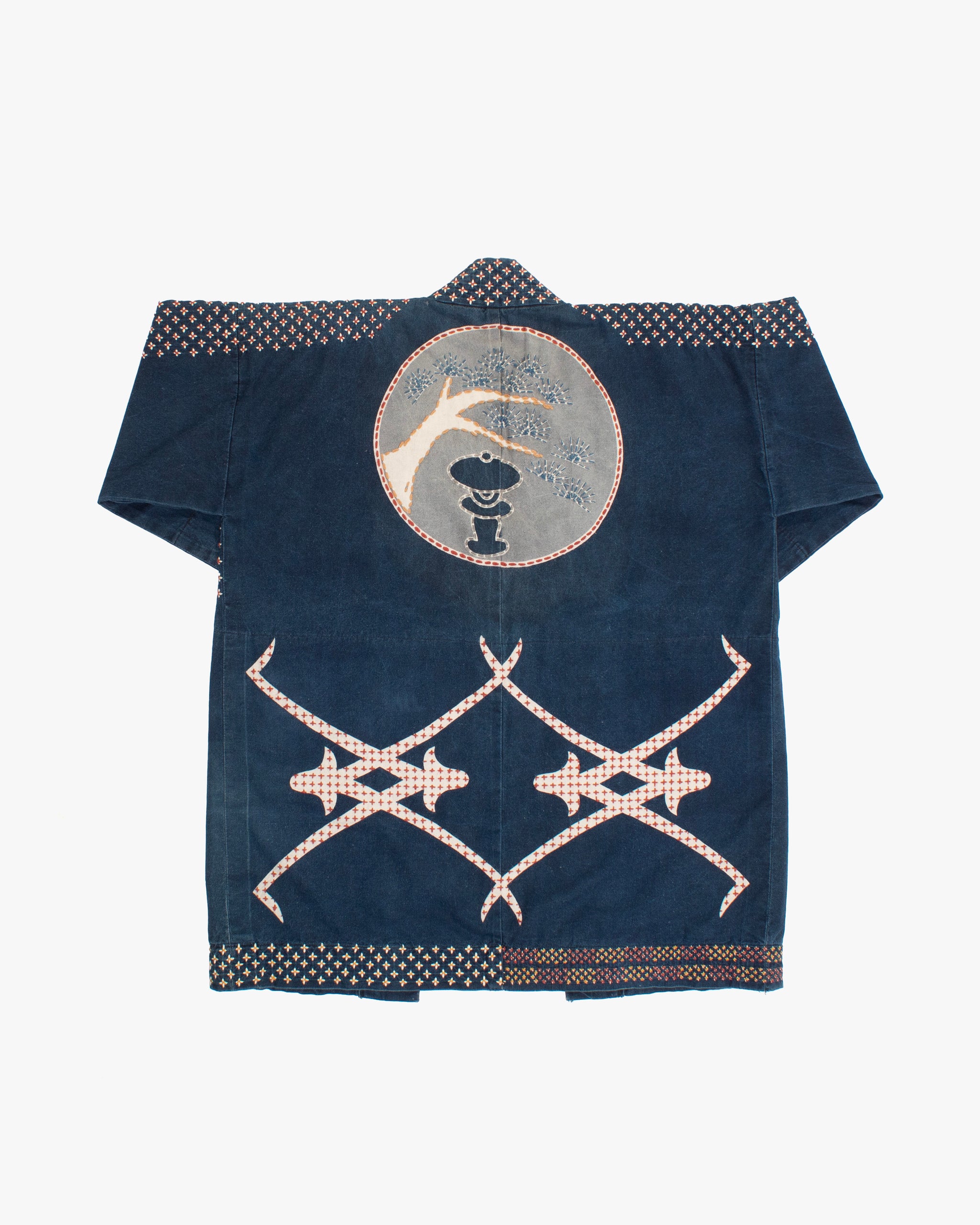 Vintage Happi Jacket, Fully Hand Stitched Sashiko, Washed Indigo