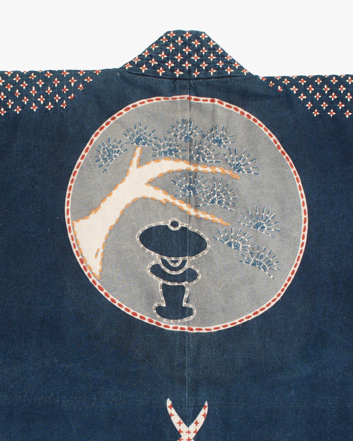 Vintage Happi Jacket, Fully Hand Stitched Sashiko, Washed Indigo, Takada Zouen
