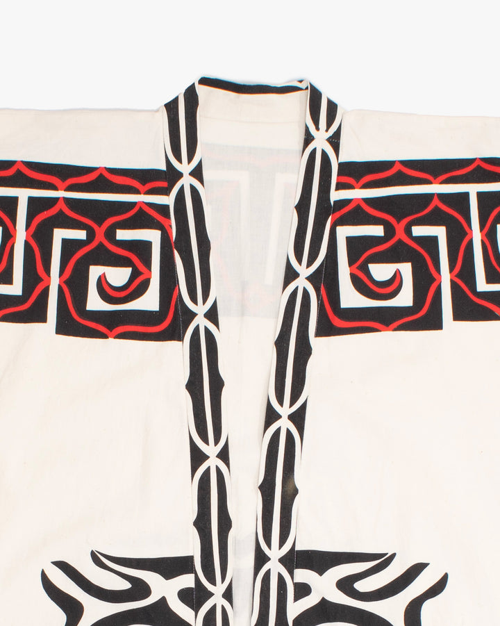 Vintage Ainu Robe, Natural With Black and Red