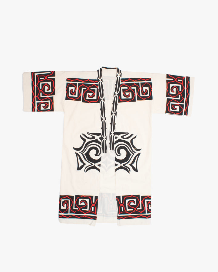 Vintage Ainu Robe, Natural With Black and Red
