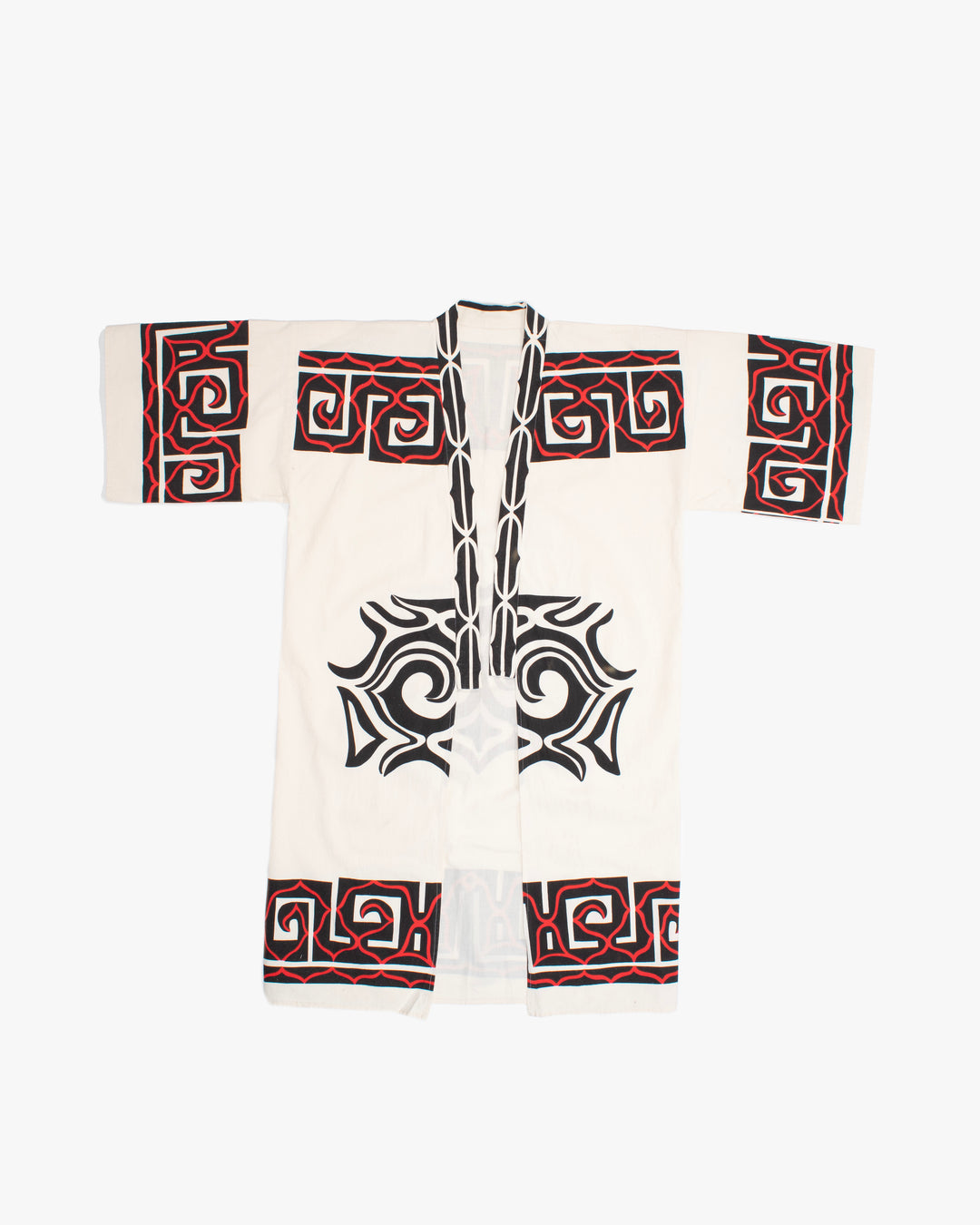 Vintage Ainu Robe, Natural With Black and Red