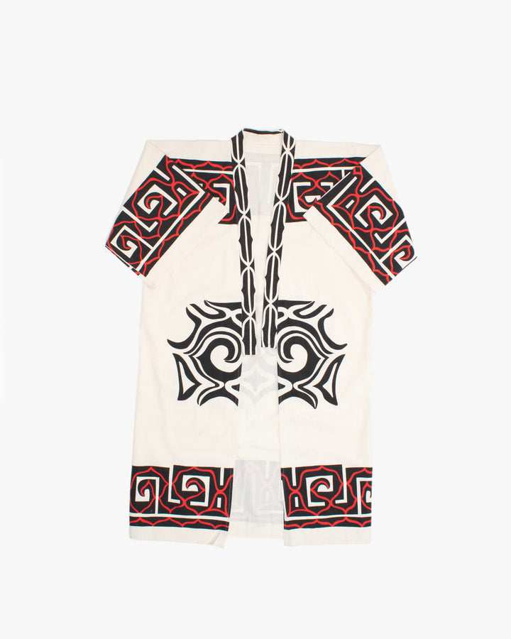 Vintage Ainu Robe, Natural With Black and Red