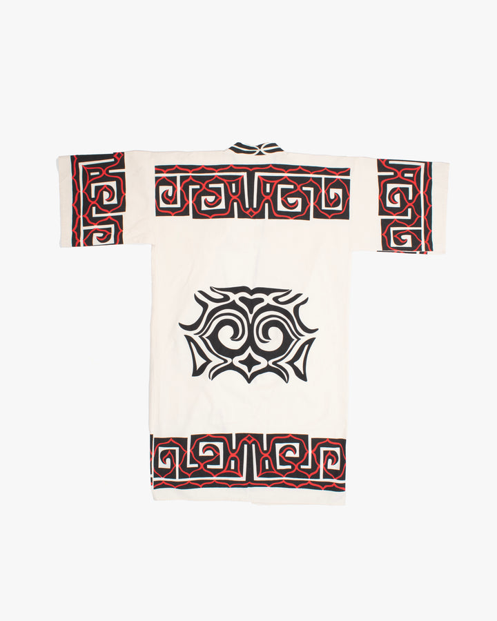 Vintage Ainu Robe, Natural With Black and Red