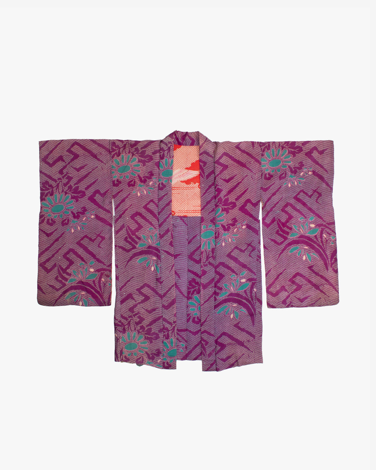 Vintage Haori Jacket, Nagabaori, Kiku, Purple and Teal