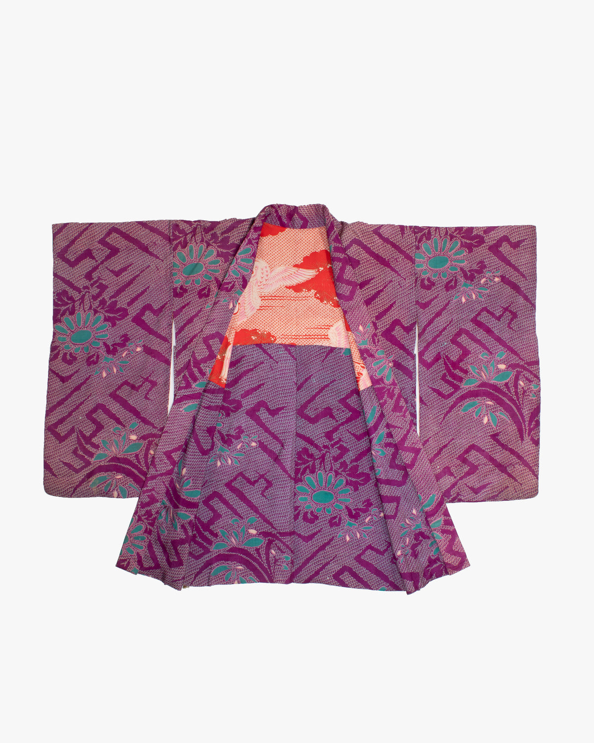Vintage Haori Jacket, Nagabaori, Kiku, Purple and Teal