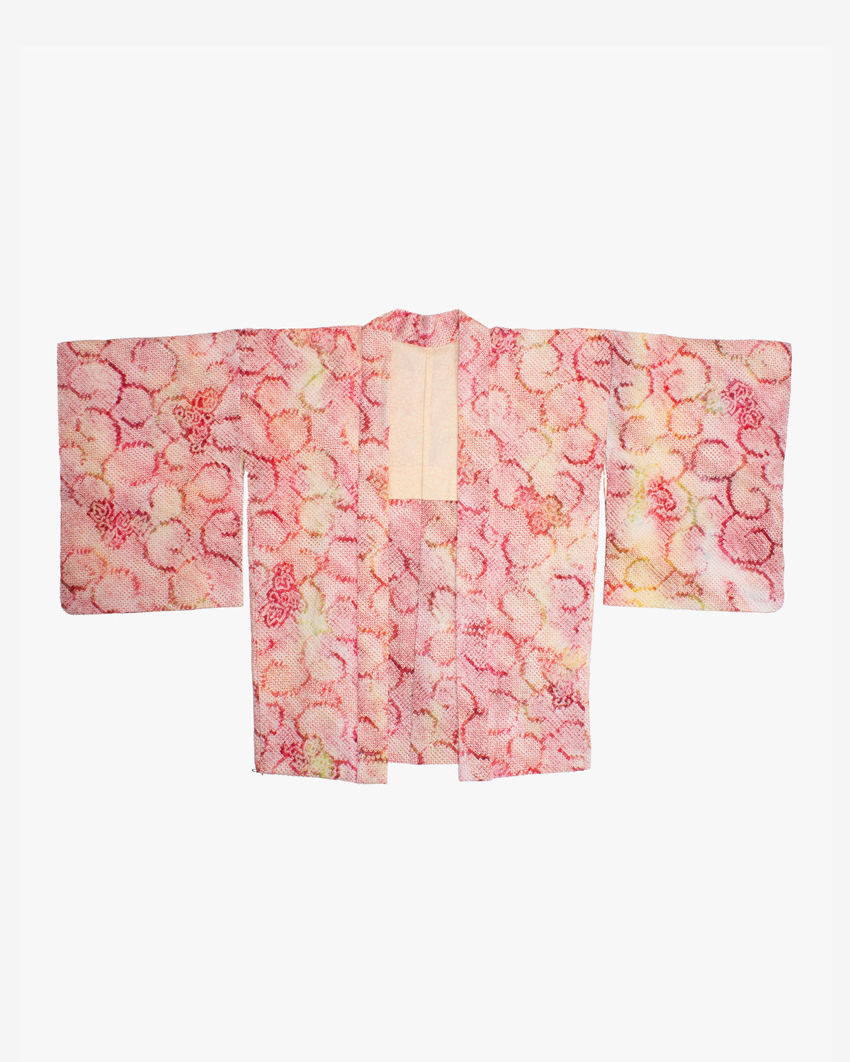 Vintage Haori Jacket, Full Shibori, Kiku Karakusa, Fuchsia and Green