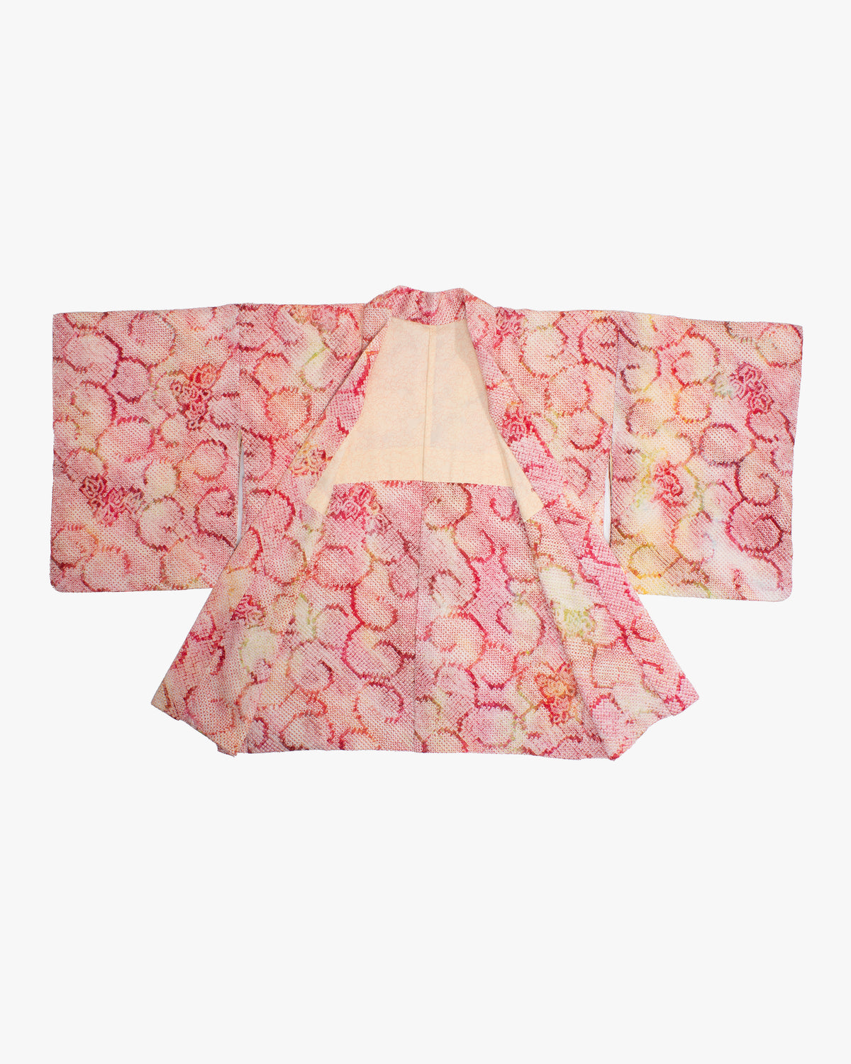 Vintage Haori Jacket, Full Shibori, Kiku Karakusa, Fuchsia and Green