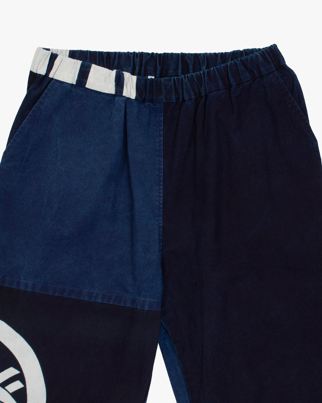 Modern Monpe Pants, Aizawa, Indigo with Kamon Crest and Shima