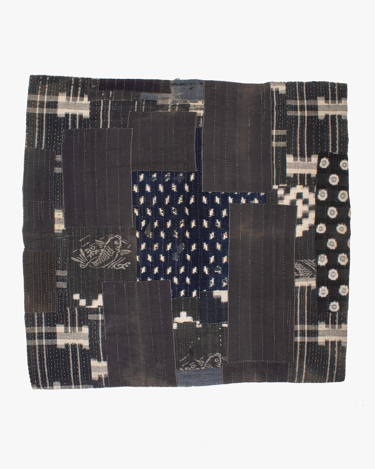 Vintage Boro Blanket, Indigo and Gray Patchwork