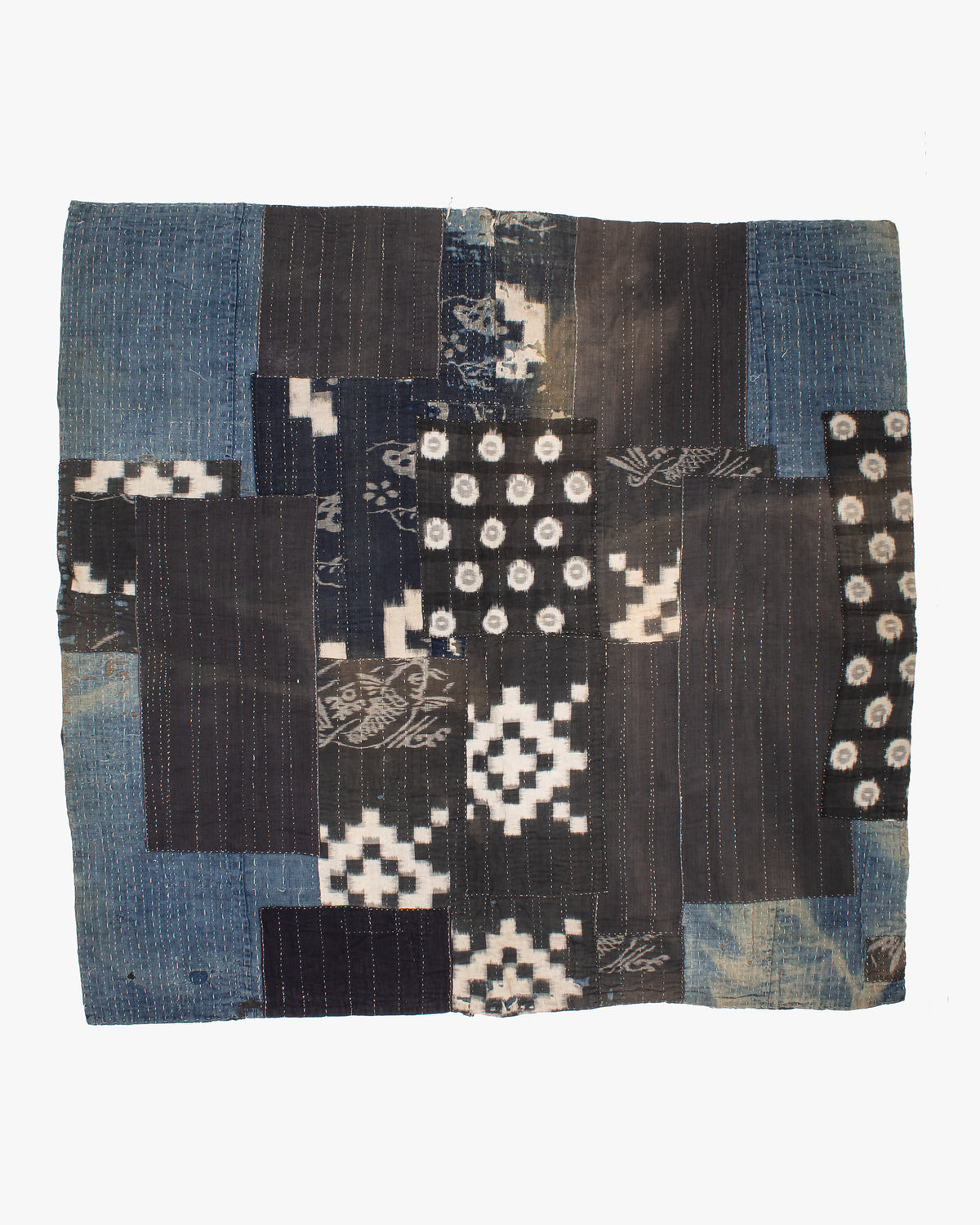 Vintage Boro Blanket, Indigo and Gray Patchwork